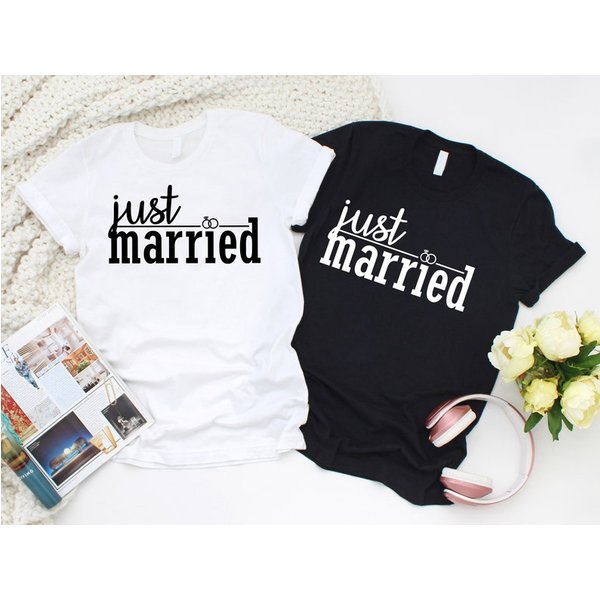 Just Married Wife And Husband Couple Honeymoon Matching T Shirt-image