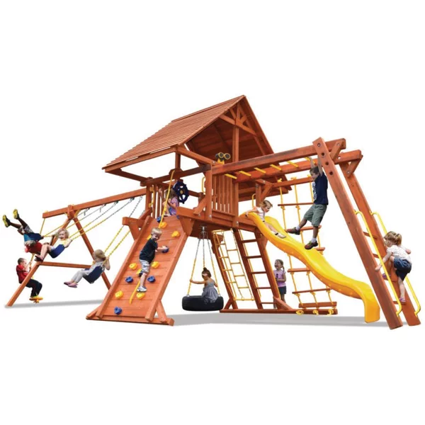 Deluxe Playcenter Combo 3 with Wood Roof - Solid Green w/Green Slide