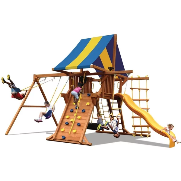 Deluxe Playcenter with 2 Position Swingbeam - Solid Green w/Yellow Slides