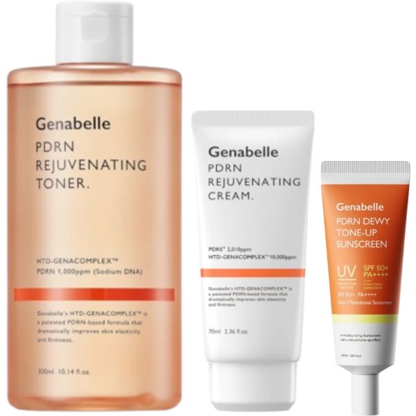 Genabelle - PDRN Rejuvenating Toner & Cream & Dewy Tone-up Sunscreen SPF50+ PA++++ - 40ml Set
