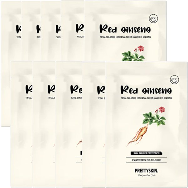 PRETTYSKIN - Total Solution Essential Sheet Mask - Red Ginseng - 10pcs Set