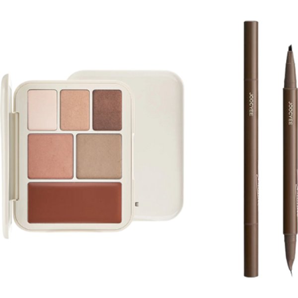 Joocyee - Lookbook Multi Palette - 13.5g - 04 Cozy Sunday (1ea) & Double Headed Eyebrow Pencil - 0.4ml+0.4ml - 02 Dark Brown...