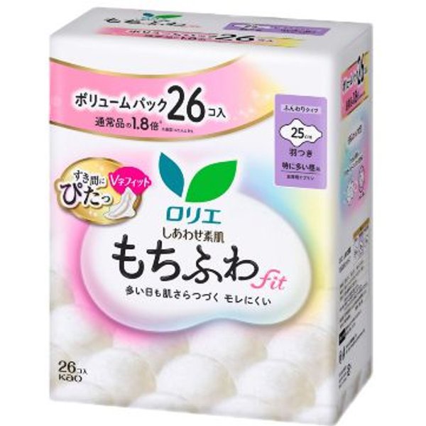 Kao - Laurier Shiawase Sokuhada Mochi-Fuwa Fit Extra Heavy Daytime Use With Wings 25cm - 26pezzi