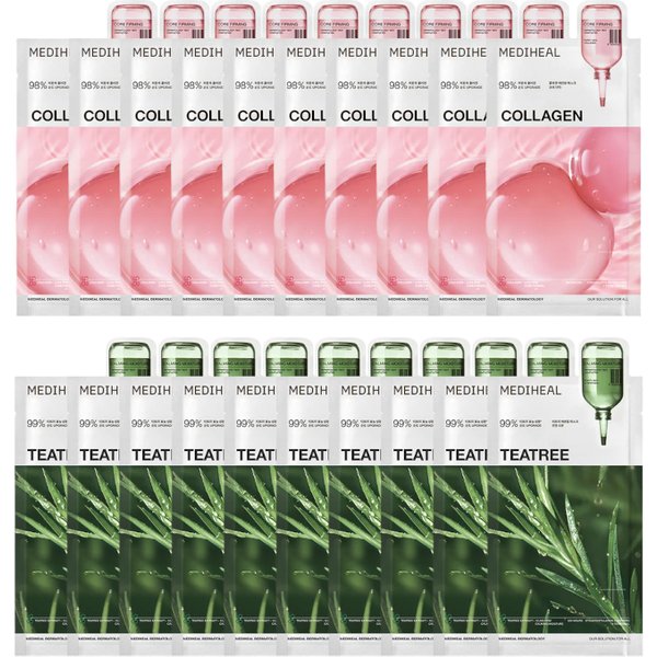 Mediheal - Collagen Essential Mask - 10pcs + Teatree Essential Mask - 10pcs Set