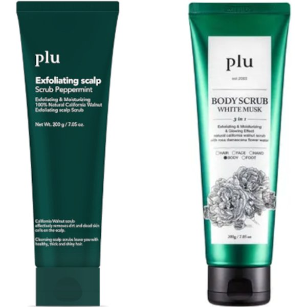 plu - Exfoliating Scalp Scrub Peppermint - 200g (1ea) & Body Scrub - 200g -White Musk (1ea) Set