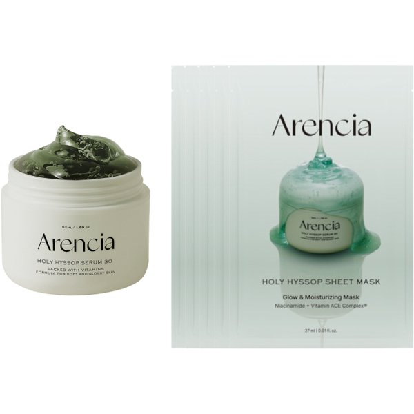 Arencia - Holy Hyssop Serum 30 - 50ml & Sheet Mask - 5pcs Set