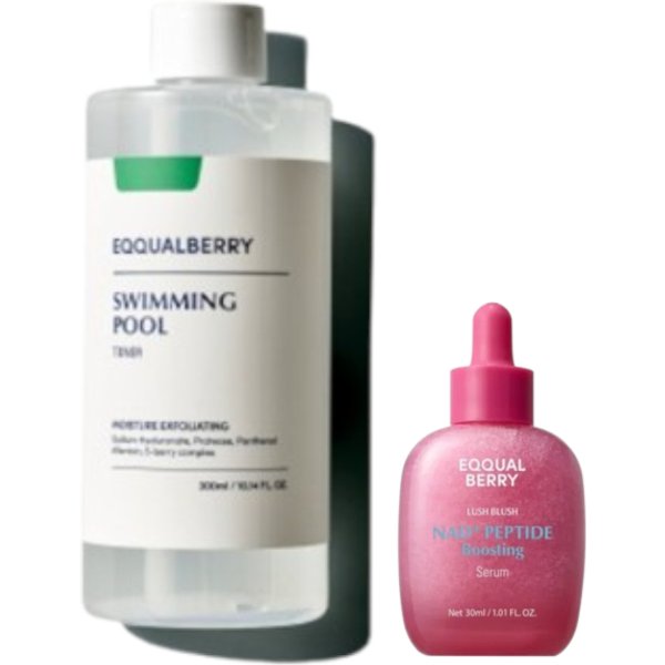 EQQUALBERRY - Swimming Pool Daily Facial Toner - 300ml (1ea) + NAD+ Peptide Boosting Serum - 30ml (1ea) Set