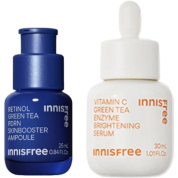 innisfree - Vitamin C Green Tea Enzyme Brightening Serum - 30ml (1ea) X Retinol Green Tea PDRN Skin Booster Ampoule - 25ml (1ea)