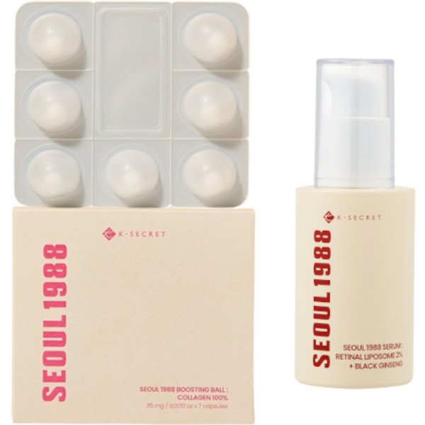 KSECRET - SEOUL 1988 Boosting Ball - 35mg x 7 (1ea) X Serum : Retinal Liposome 2% + Black Ginseng - 30ml (1ea) Set