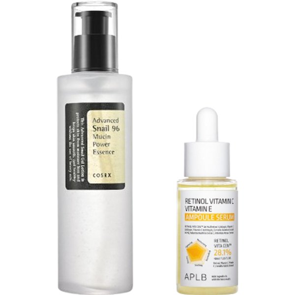COSRX - Advanced Snail 96 Mucin Power Essence 100ml + APLB - Retinol Vitamin C Vitamin E Ampoule Serum - 40ml Set
