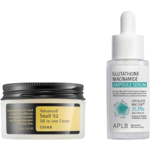 COSRX - Advanced Snail 92 All In One Cream - 100g + APLB - Glutathione Niacinamide Ampoule Serum - 40ml Set