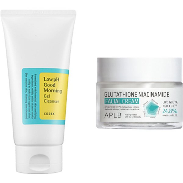 COSRX - Low pH Good Morning Gel Cleanser - 150ml + APLB - Glutathione Niacinamide Facial Cream - 55ml Set