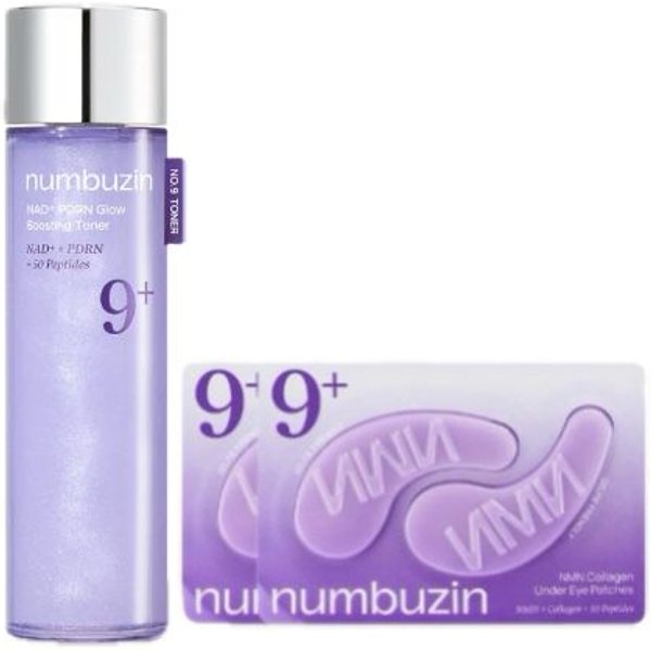 numbuzin - No.9+ NAD+ PDRN Glow Boosting Toner - 150ml (1ea) & Collagen Under Eye Patches - 2ea Set