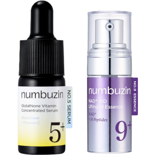 numbuzin - No.5+ Glutathione Vitamin Concentrated Serum - 10ml (1ea) & No.9 NAD+ BIO Lifting-sil Essence - 10ml (1ea) Set