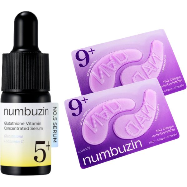 numbuzin - No.5+ Glutathione Vitamin Concentrated Serum - 10ml (1ea) & No.9 NAD+ Collagen Under Eye Patches - 2ea Set
