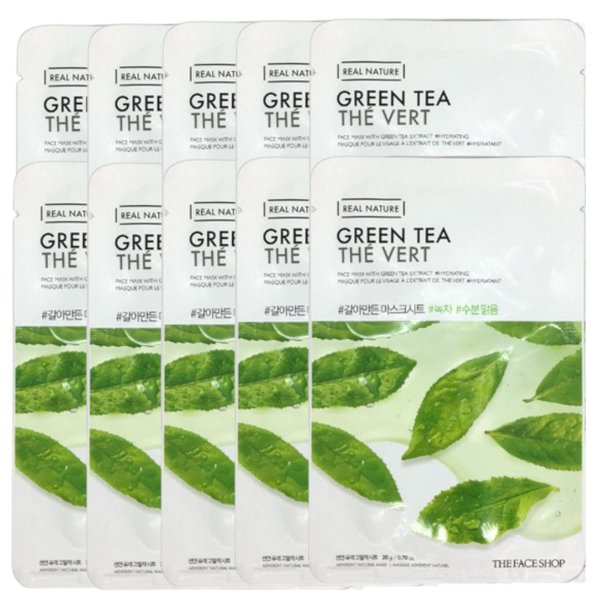 THE FACE SHOP - Real Nature Face Mask - Green Tea - 1pc (10ea) Set