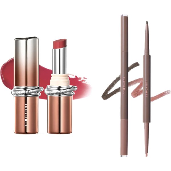 Judydoll - PDRN Stay Shine Lipstick - 3g - 106 Powerful Nude (1ea) & Dual-Ended Gel Eyeliner Pencil - 0.12g - 03 Sakura Grey...