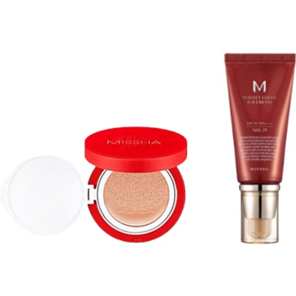 MISSHA - M Perfect Cover BB Cream - 50ml - #21 Light Beige X MISSHA - Velvet Finish Cushion SPF50+ PA+++ - 15g - 21