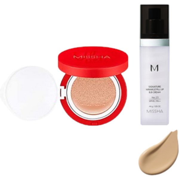 MISSHA - Signature Wrinkle Fill Up BB Cream (SPF37 PA++) - No.23/44g X MISSHA - Velvet Finish Cushion SPF50+ PA+++ - 15g - 23