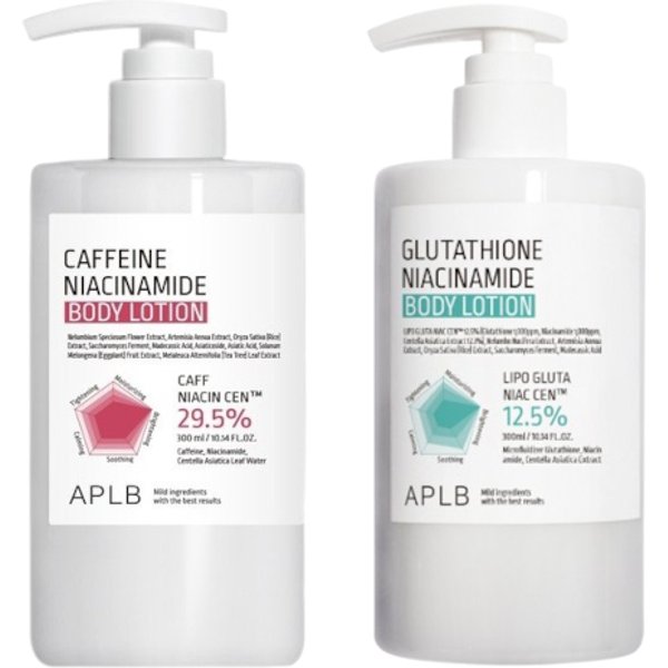 APLB - Glutathione Niacinamide Body Lotion - 300ml (1ea) & Caffeine Niacinamide Body Lotion - 300ml (1ea) Set