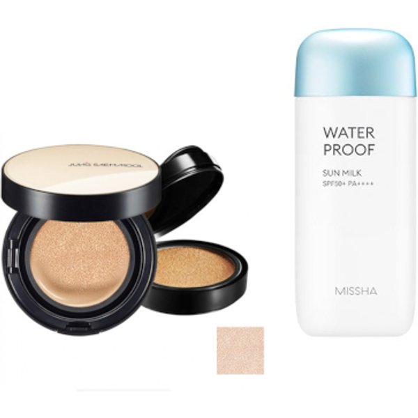 MISSHA - All-Around Safe Block Waterproof Sun Milk SPF 50+/PA++++ - 70ml X Jung Saem Mool - Essential Skin Nuder Cushion -...