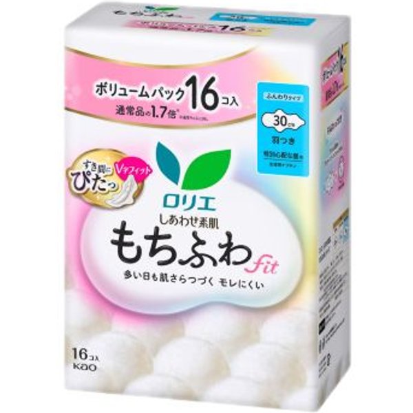 Kao - Laurier Shiawase Sokuhada Mochi-Fuwa Fit Special Daytime Use With Wings 30cm - 16pcs