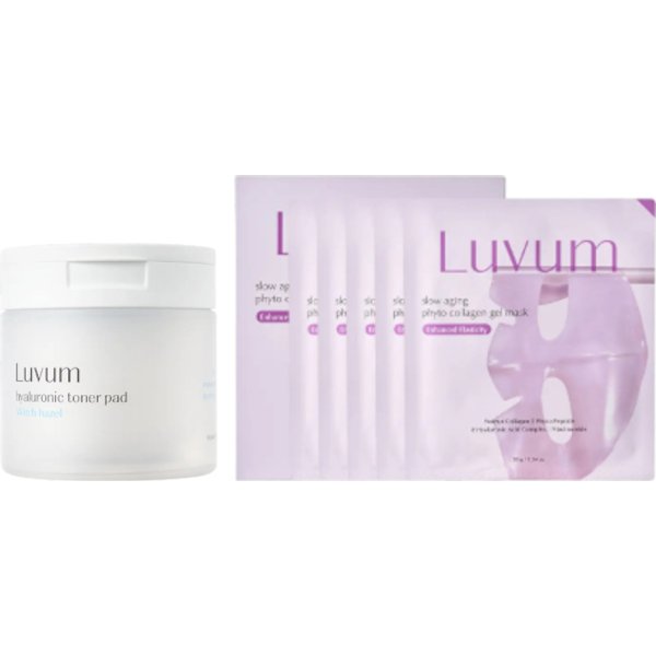 LUVUM - Afterglow Yuja Gel Mask - 5 pcs + Witch Hazel Hyaluronic Toner Pad - 130ml/ 60ea Set
