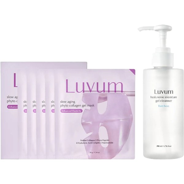LUVUM - Bamboo Hyaluronic Moisture Gel Cleanser - 200ml + Slow Aging Phyto Collagen Gel Mask - 5 pcs Set