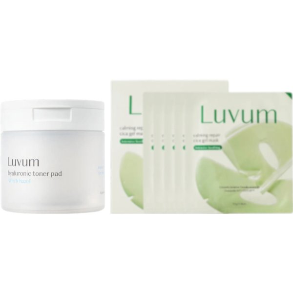 LUVUM - Calming Pair Cica Gel Mask - 5 pcs + Witch Hazel Hyaluronic Toner Pad - 130ml/ 60ea Set