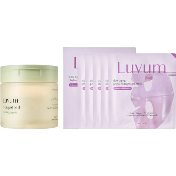 LUVUM - Real Calming Pair Cica Spot Pad - 120ml/ 60ea + Slow Aging Phyto Collagen Gel Mask - 5 pcs Set