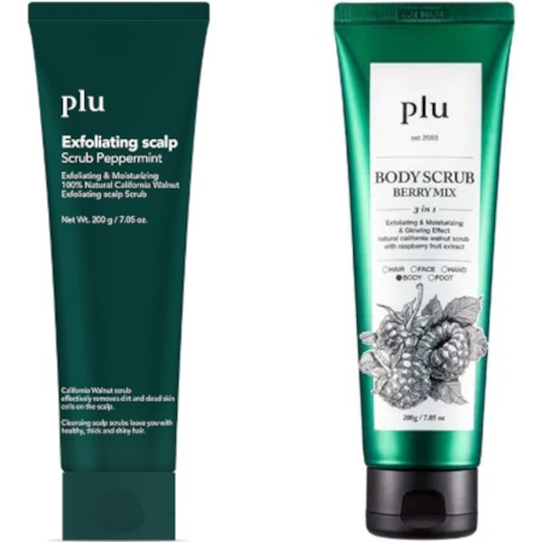 plu - Exfoliating Scalp Scrub Peppermint - 200g (1ea) & Body Scrub - 200g - Berry Mix (1ea) Set