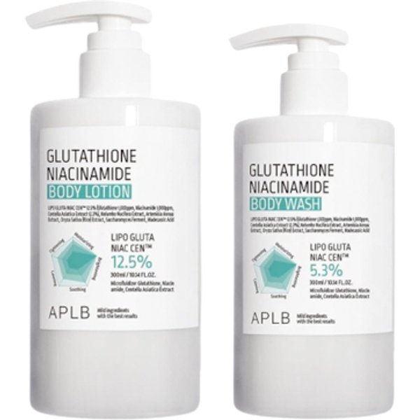 APLB - Glutathione Niacinamide Body Wash - 300ml (1ea) + Glutathione Niacinamide Body Lotion - 300ml (1ea) Set