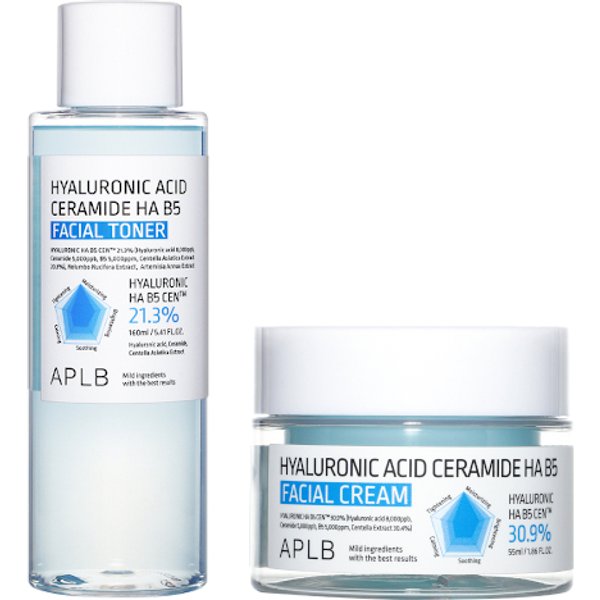 APLB - Hyaluronic Acid Ceramide HA B5 Facial Cream - 55ml (1ea) + Facial Toner - 160ml (1ea) Set
