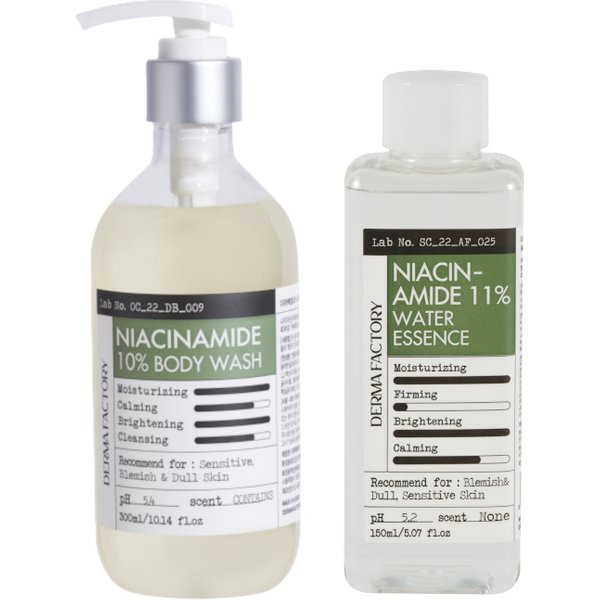 DERMA FACTORY - Niacinamide 10% Body Wash - 300ml (1ea) & 11% Water Essence - 150ml (1ea) Set
