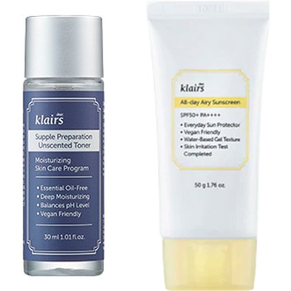 Dear; Klairs Supple Preparation Unscented Toner - 30ml + All-day Airy Sunscreen SPF50+ PA++++ - 50g (1ea) Set