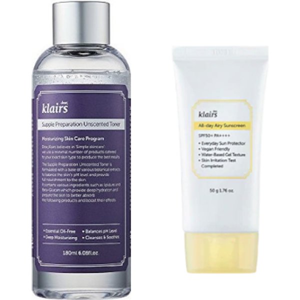 Dear; Klairs Supple Preparation Unscented Toner - 180ml + All-day Airy Sunscreen SPF50+ PA++++ - 50g (1ea) Set