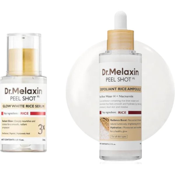 Dr. Melaxin Peel Shot Exfoliating White Rice Ampoule - 80ml (1ea) & Peel Shot Glow White Rice Serum - 30ml (1ea) Set