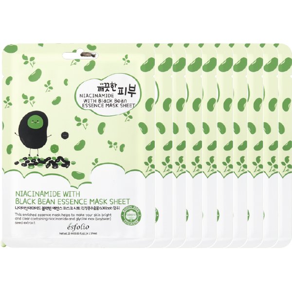 esfolio - Pure Skin Essence Mask Sheet - 25ml - Niacinamide Black Bean (10ea) Set