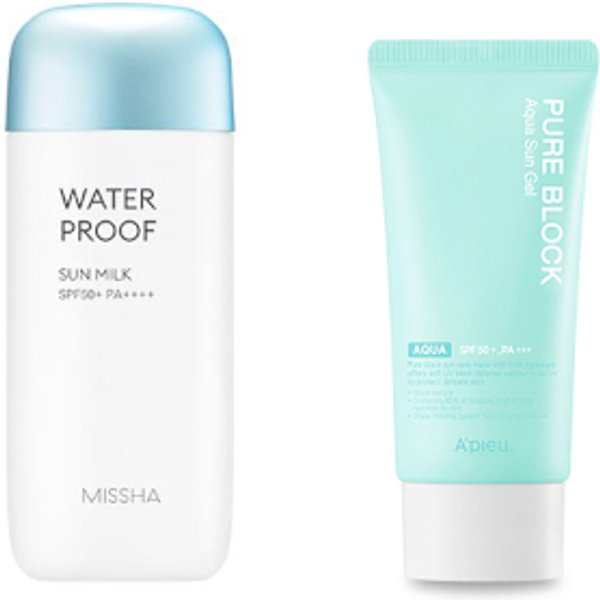 Missha All-Around Safe Block Waterproof Sun Milk + A'PIEU Pure Block Aqua Sun Gel Sunscreen (1ea) Set