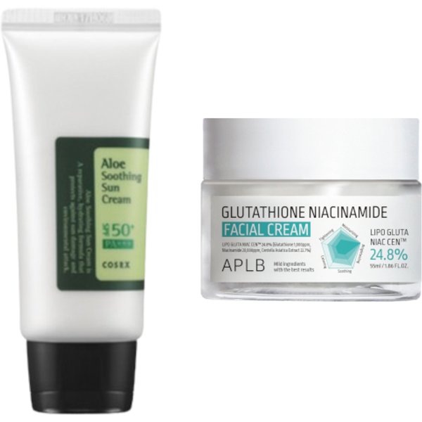 COSRX - Aloe Soothing Sun Cream SPF50+ PA+++ - 50ml + APLB - Glutathione Niacinamide Facial Cream - 55ml Set