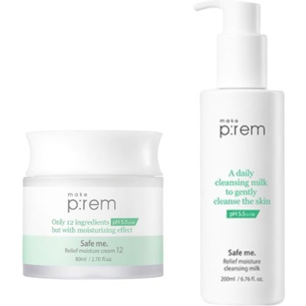make p:rem - Safe Me. Relief Moisture Cleansing Milk - 200ml (1ea) + Safe me. Relief Moisture Cream 12 - 80ml (1ea) Set