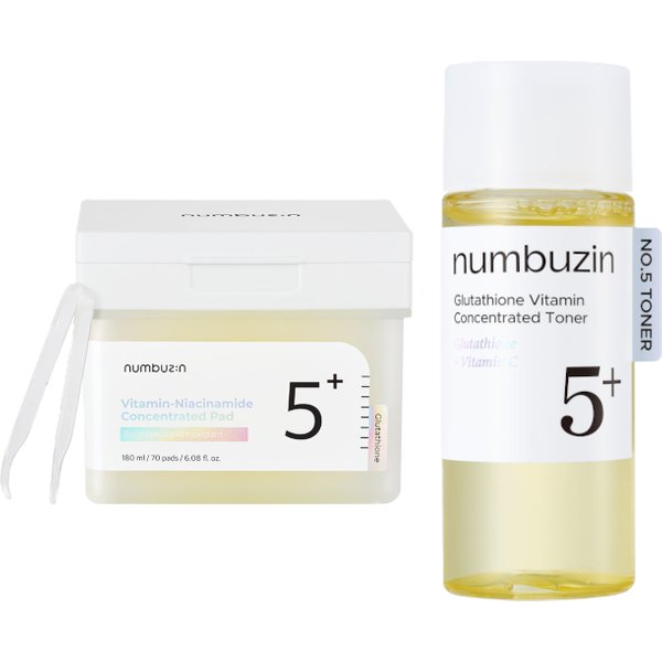 numbuzin - No.5+ Glutathione Vitamin Concentrated Toner Pad - 180ml/70pads (1ea) & Toner - 30ml (1ea) Set