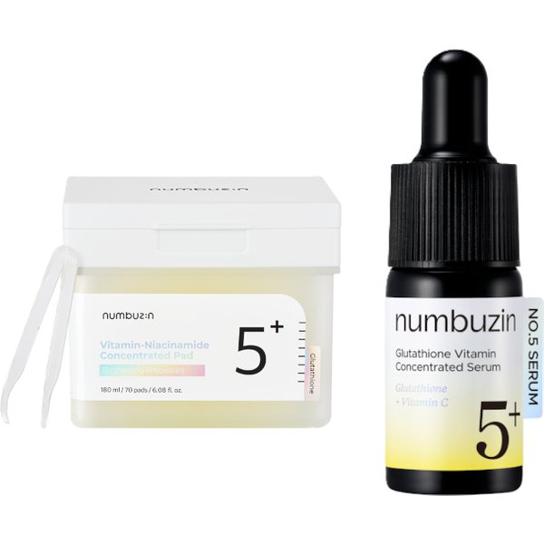 numbuzin - No.5+ Glutathione Vitamin Concentrated Toner Pad - 180ml/70pads (1ea) & Sreum - 10ml (1ea) Set