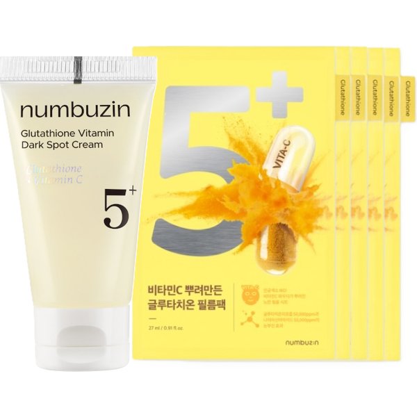 numbuzin - No.5+ Glutathione Vitamin Dark Spot Cream - 15ml & Mask 5pcs Set