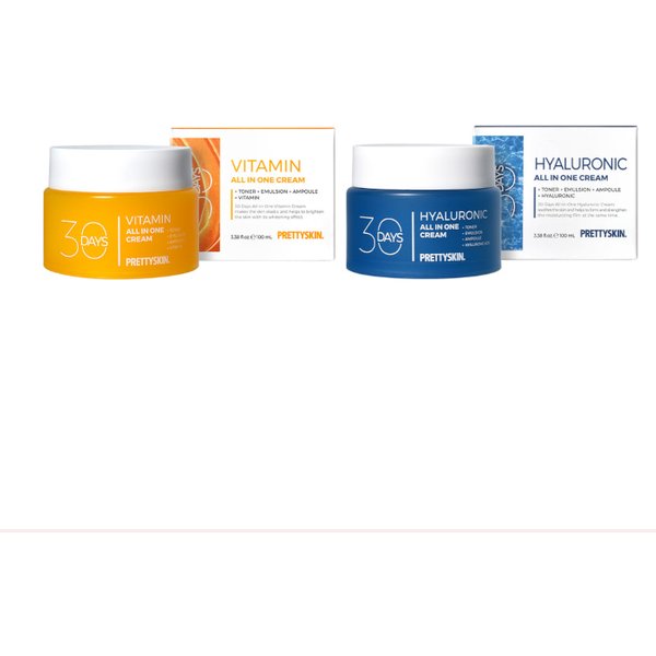 PRETTYSKIN - 30 Days All In One Vitamin Cream - 100ml (1ea) + Hyaluronic Cream - 100ml (1ea) Set