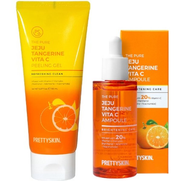 PRETTYSKIN - The Pure Jeju Tangerine Vita C Ampoule - 52ml (1ea) + Peeling Gel - 150ml (1ea) Set