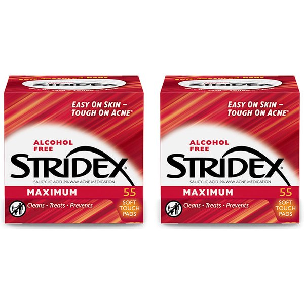 STRIDEX - Alcohol Free Maximum Pads (2% Salicylic Acid) RED - 55pcs (2ea) Set