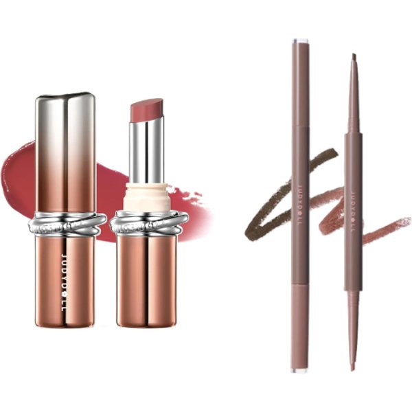 Judydoll - PDRN Stay Shine Lipstick - 3g - 102 Effortless Nude (1ea) & Dual-Ended Gel Eyeliner Pencil - 0.12g - 02 Caramel...