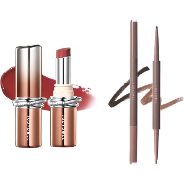 Judydoll - PDRN Stay Shine Lipstick - 3g - 105 Confident Nude (1ea) & Dual-Ended Gel Eyeliner Pencil - 0.12g - 01 Natural Nude