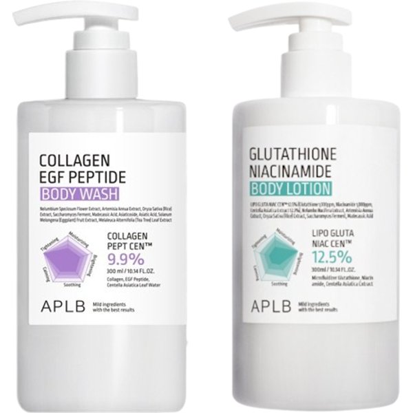 APLB - Glutathione Niacinamide Body Lotion - 300ml (1ea) & Collagen EGF Peptide Body Wash - 300ml (1ea) Set